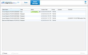 Batch list in Batch manager