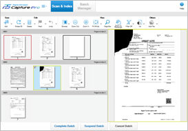 Scanned images in thumbnail view